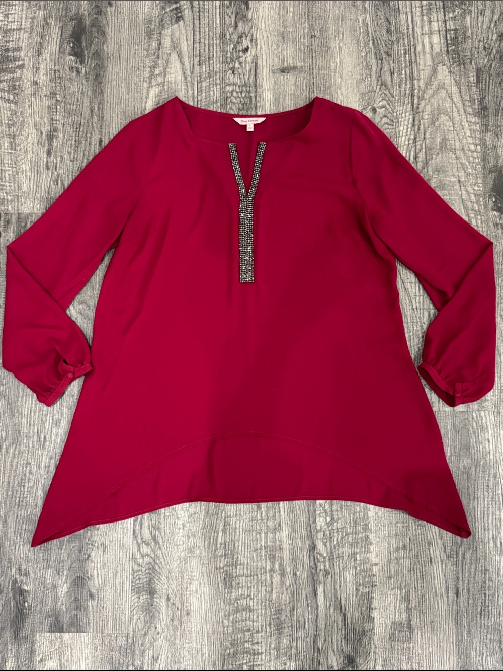 Juicy Couture Beaded V-Neck Tunic in Maroon